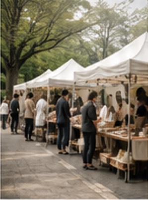 白いテントが並ぶマルシェの会場風景